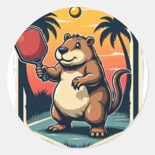 Capybara Pickleball Club Retro Logo - Capybara Spo Classic Round Sticker