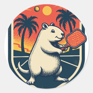 Capybara Pickleball Club Retro Logo - Vintage Spor Classic Round Sticker