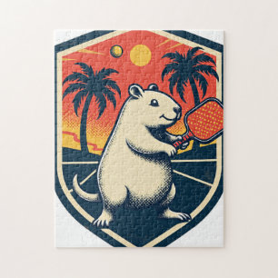 Capybara Pickleball Club Retro Logo - Vintage Spor Jigsaw Puzzle