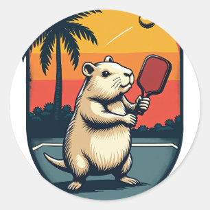 Capybara Pickleball Club Retro Sports Logo Classic Round Sticker