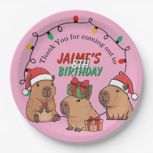 Capybara Pink Christmas Holiday Birthday Paper Plate