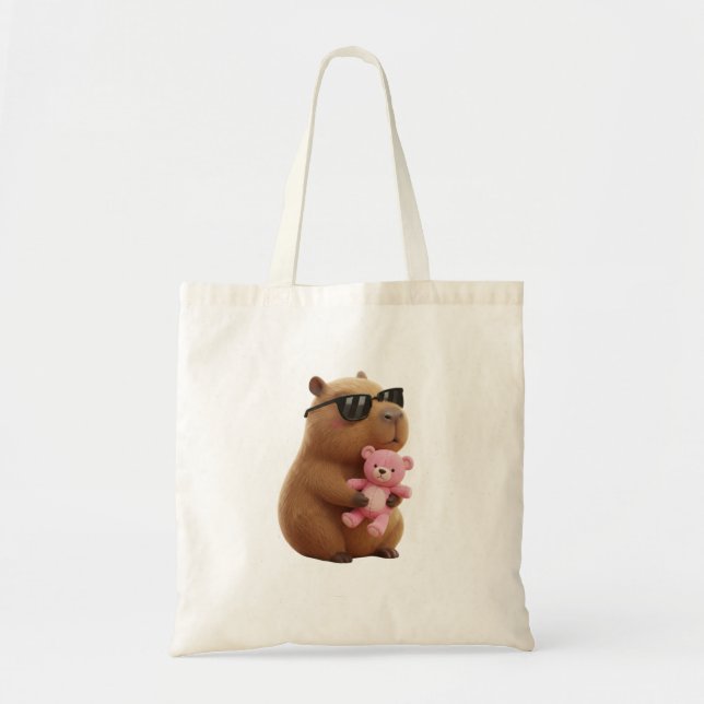 Capybara & Pink Teddy Bear Collection Tote Bag (Front)