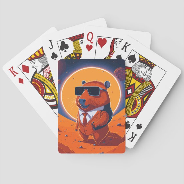 Capybara Planet Mars Funny Modern Playing Cards (Back)