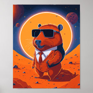 Capybara Planet Mars Funny Modern Poster