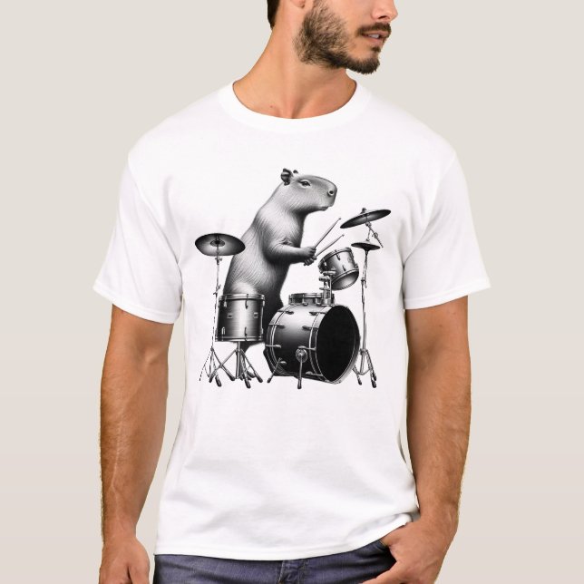 Capybara Playing Drums Drumkit Player Drummer T-Shirt (Front)