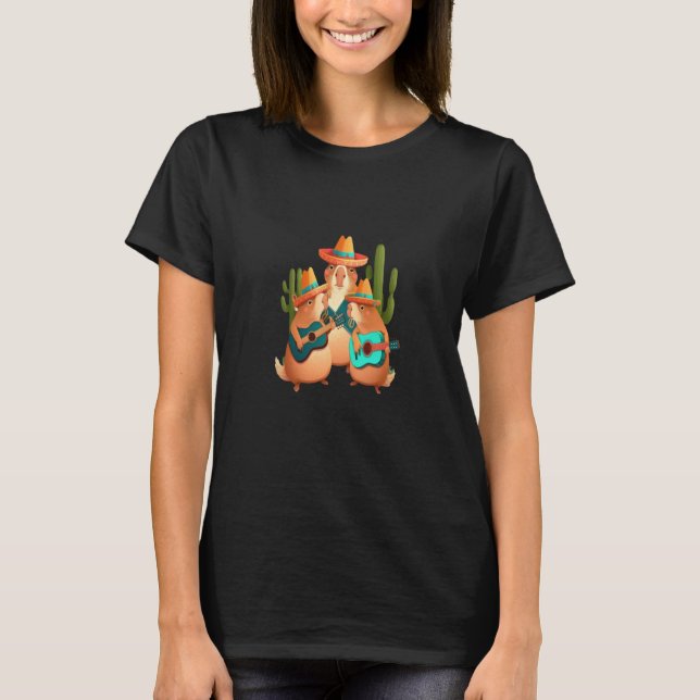 Capybara Playing Musical Instruments Cute Capybara T-Shirt (Front)