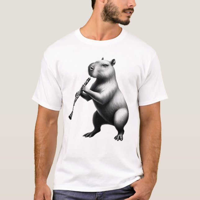 Capybara Playing Oboe Oboist Oboe Player T-Shirt (Front)