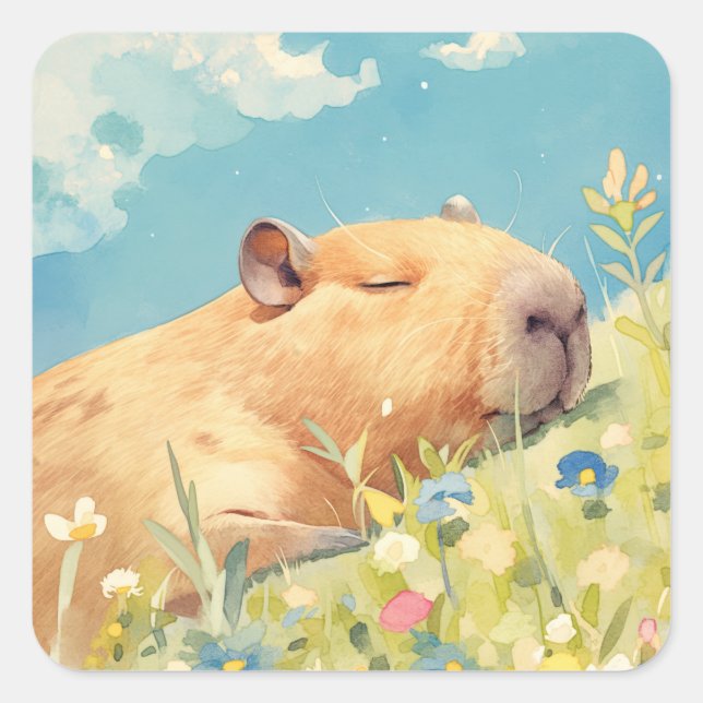 Capybara Power Nap Square Sticker (Front)