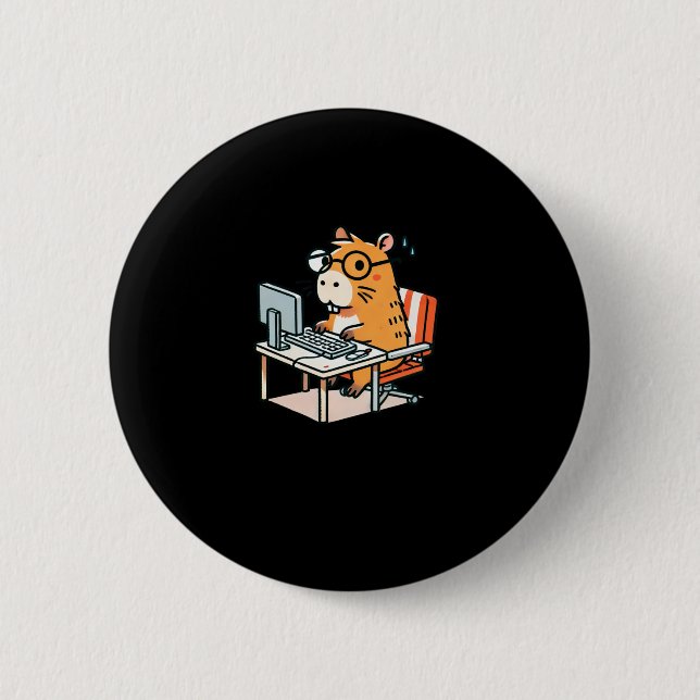 Capybara Programmer Working On The Computer Sticke 6 Cm Round Badge (Front)