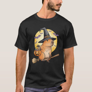 Capybara Pumpkin Hat Witch Funny Halloween Men Wom T-Shirt
