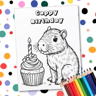 Capybara Pun Birthday | Colouring Page