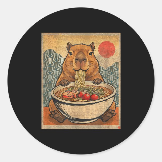 Capybara Ramen Japanese Funny Graphic Kawaii Anime Classic Round Sticker (Front)