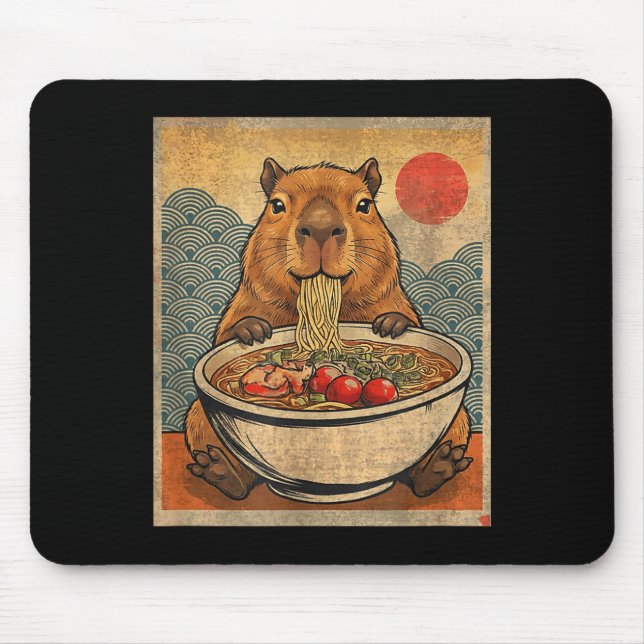 Capybara Ramen Japanese Funny Graphic Kawaii Anime Mouse Mat (Front)