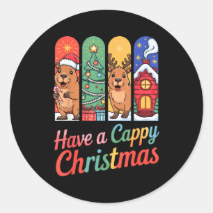 Capybara Reindeer Xmas Have A Capy Christmas  Classic Round Sticker