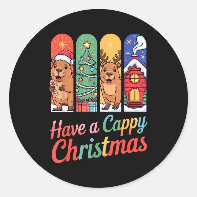Capybara Reindeer Xmas Have A Capy Christmas  Classic Round Sticker (Front)