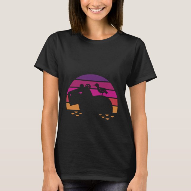 Capybara Retro Sunset Capy Vintage Vibe T-Shirt (Front)