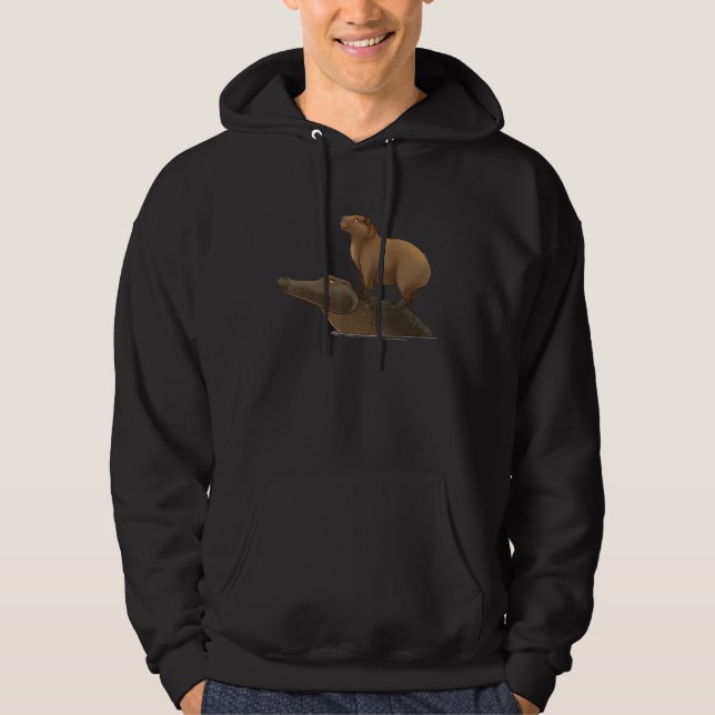 Capybara Riding Crocodile Great Friends  Capybara  Hoodie (Front)