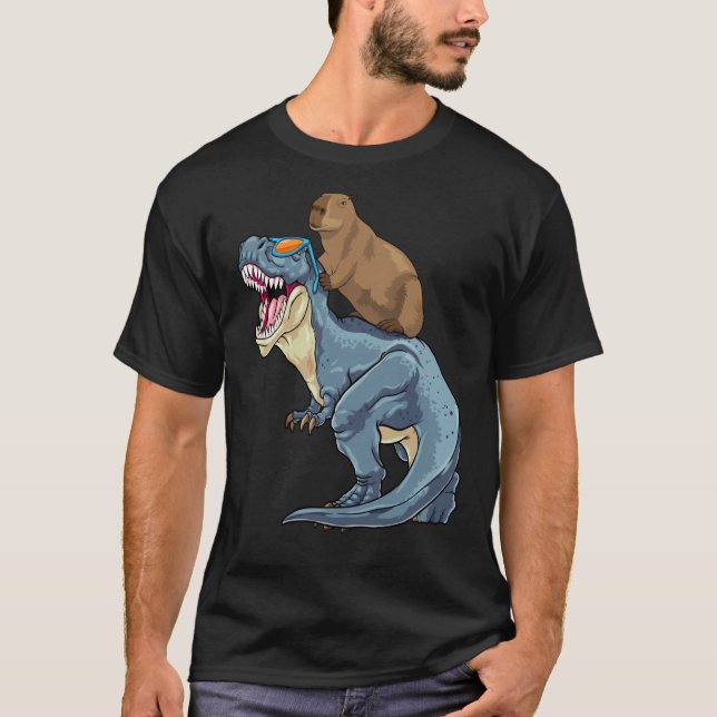 Capybara Riding Dinosaur Rex Capibara Dino Rodent  T-Shirt (Front)