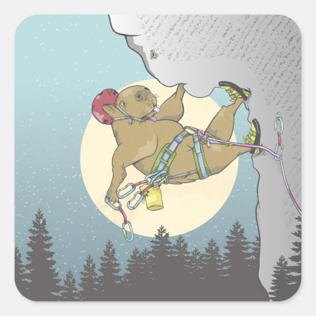 Capybara rock climbing square sticker (Front)