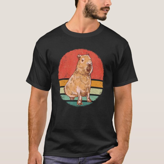 Capybara Rodent Animal Retro Sunset T-Shirt (Front)