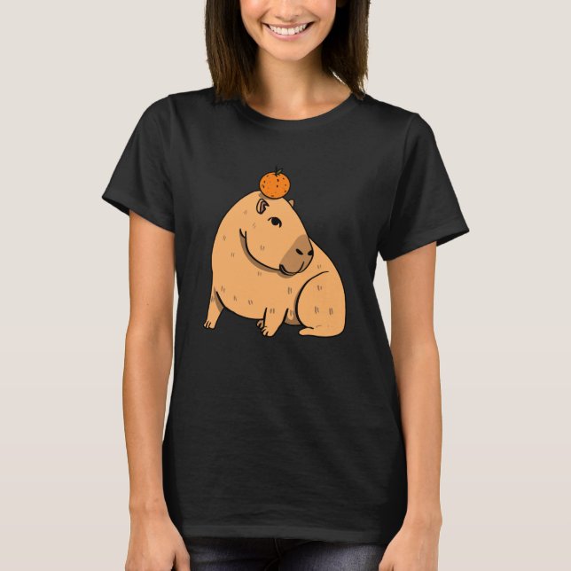 capybara rodent with orange on head T-Shirt (Front)