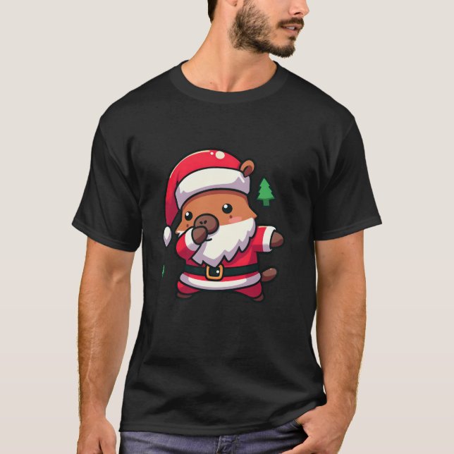 Capybara Santa Claus Dabbing Funny Kids Christmas  T-Shirt (Front)