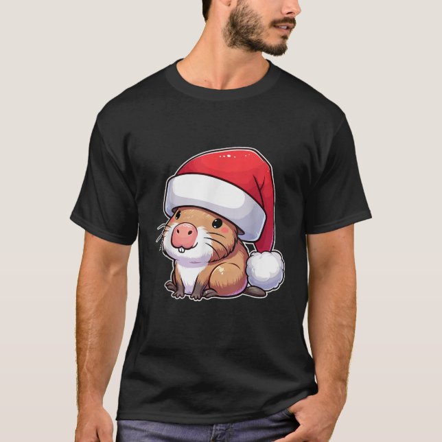 Capybara Santa Hat Christmas Funny Xmas Hat Outfit T-Shirt (Front)