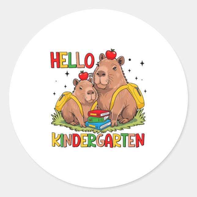 Capybara School Start Hello Kindergarten Back To S Classic Round Sticker (Front)