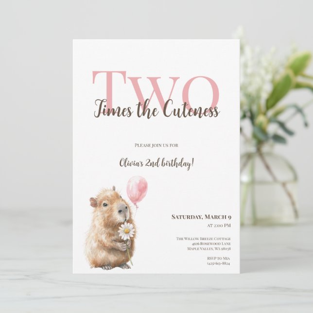 Capybara Second Birthday Invitation • Woodland Gir (Standing Front)