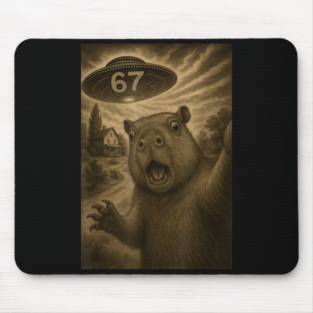Capybara Selfie 67 Meme Six Seven Funny Ufo  Mouse Mat (Front)