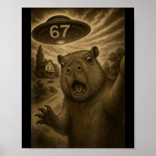 Capybara Selfie 67 Meme Six Seven Funny Ufo Poster