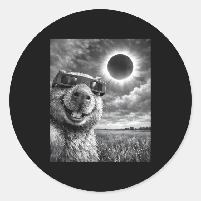 Capybara Selfie Funny Animal Solar Eclipse Graphic Classic Round Sticker (Front)