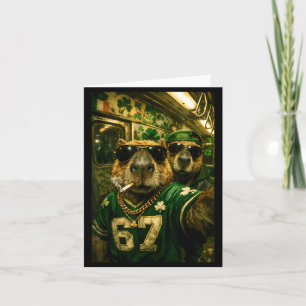 Capybara selfie st. patrick's day hip hop gangster card