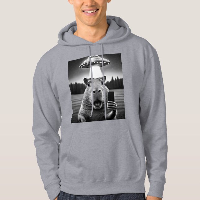 Capybara Selfie Ufo Invasion Funny Meme Men's Hoodie (Front)