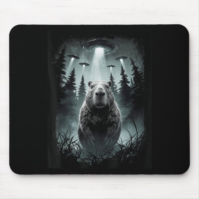 Capybara Selfie With Alien Ufo Funny Capybara Gift Mouse Mat (Front)