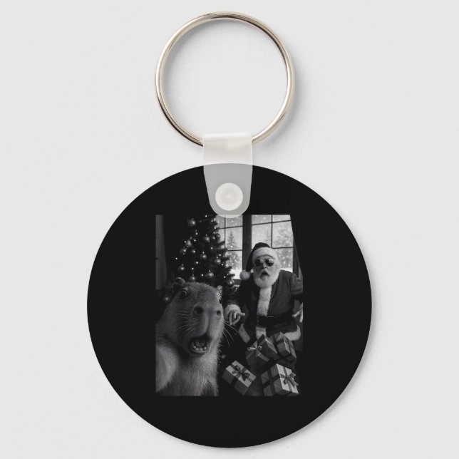Capybara Selfie With Santa Funny Capybara For Men  Key Ring (Front)