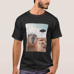 Capybara Selfie with UFOs Funny Graphic T-Shirt