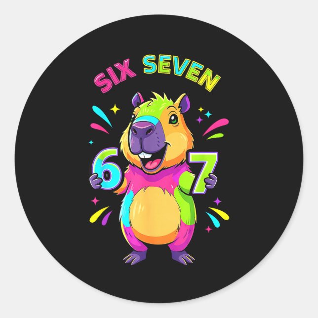 Capybara Seven Six 67 Cartoon Lover Classic Round Sticker (Front)