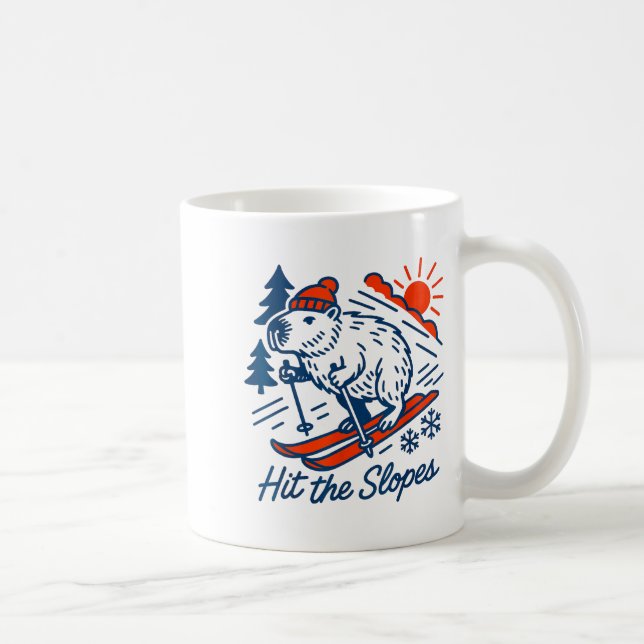 Capybara shredding the slopes winter mountain coffee mug (Right)