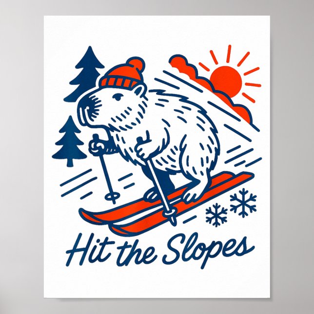 Capybara shredding the slopes winter mountain poster (Front)