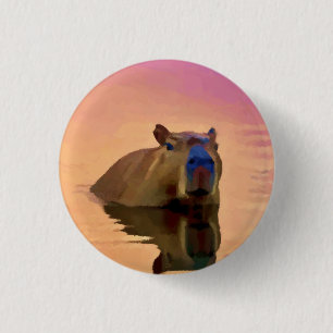 Capybara Simplicity Tranquil Lake Square Sticker 3 Cm Round Badge