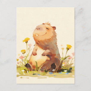 Capybara Sitting in Yellow Wildflower Garden Postcard