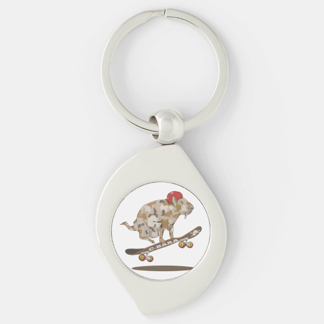 Capybara Skateboard ollie Key Ring (Front)