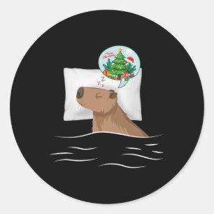 Capybara Sleep Night Xmas Rodent Christmas Dream C Classic Round Sticker