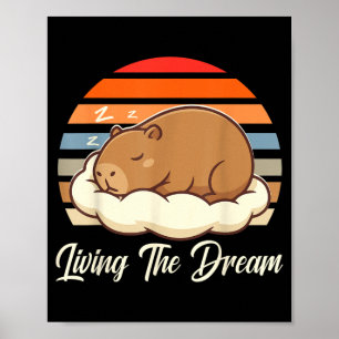 Capybara Sleepybara Living The Dream Retro Vintage Poster