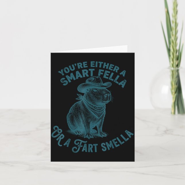 Capybara Smart Fella Fart Smella Funny Cowboy Humo Card (Front)