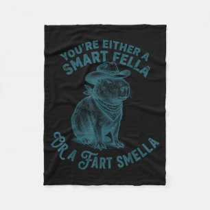Capybara Smart Fella Fart Smella Funny Cowboy Humo Fleece Blanket