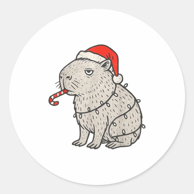 Capybara Smoking Christmas Ugly Cigarette Gen Z  Classic Round Sticker (Front)