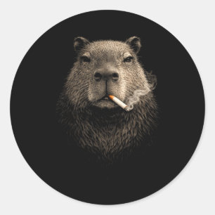 Capybara smoking meme funny retro vintage aestheti classic round sticker