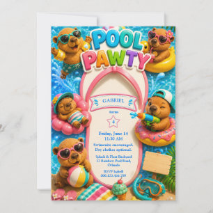 Capybara Splash Bash Pool Party Birthday Invitation